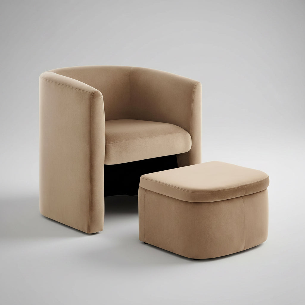 Luxurious Velvet Accent Chair With Storage Ottoman